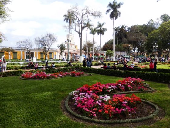 Barrancos zentraler Park mit dem Bibliotheksgebäude
